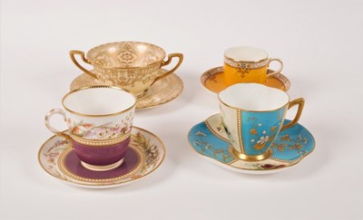 Lot 209 - Four Royal Worcester cabinet cups and saucers,...