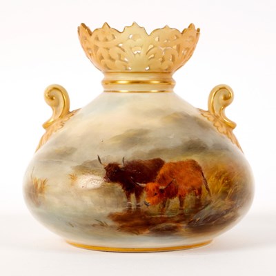 Lot 219 - A Royal Worcester vase painted Highland cattle,...