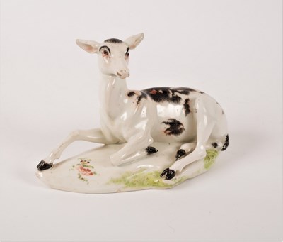 Lot 223 - A Derby figure of a recumbent doe, circa 1758,...