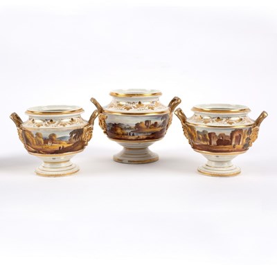 Lot 250 - Three English porcelain two-handled pot pourri...