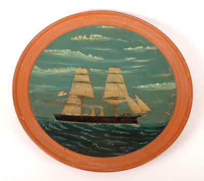 Lot 293 - A terracotta plaque painted a Steam Clipper, G....