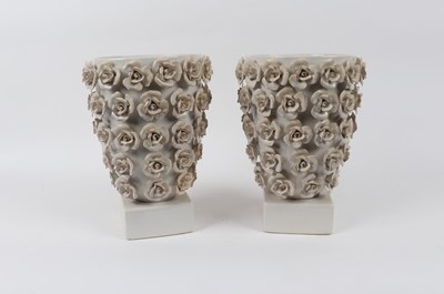 Lot 308 - A pair of white glazed planters, each...