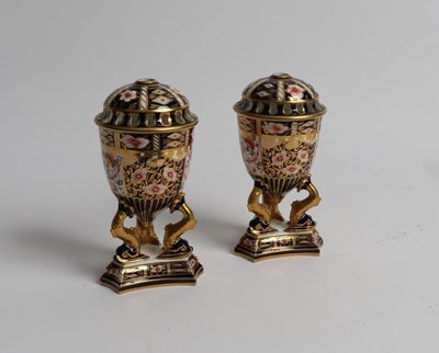 Lot 315 - A pair of Royal Crown Derby pot pourri vases,...