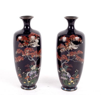 Lot 344 - A pair of Japanese cloisonné baluster vases...