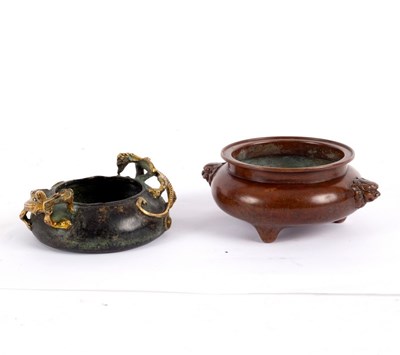 Lot 365 - A Chinese bronze censer with mask handles and...