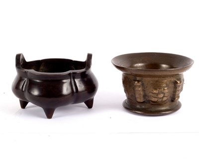 Lot 366 - A bronze quatrefoil censer, 13.5cm wide and...