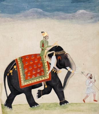 Lot 370 - Mughal School/Elephant and Rider/gouache...