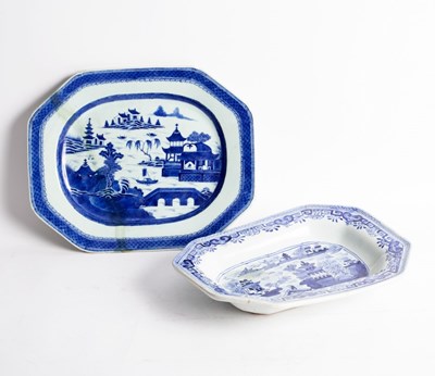 Lot 383 - Two Chinese export blue and white meat dishes...