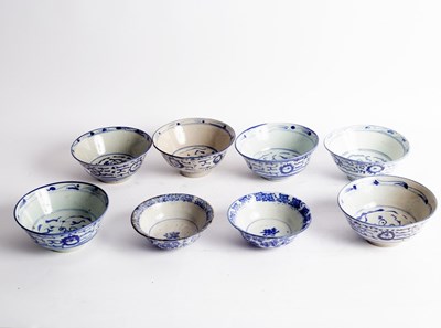 Lot 384 - Six Ming style blue and white bowls, 16.5cm...