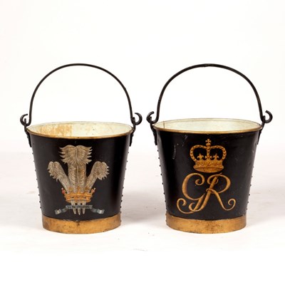 Lot 396 - A pair of galvanized pails, ebonised and...