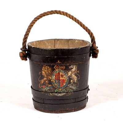 Lot 397 - A slatted metal bound pail ebonised and...