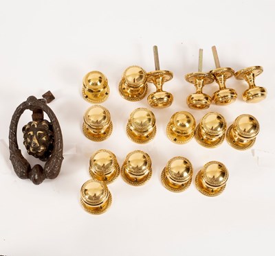 Lot 422 - Eight pairs of matching brass doorknobs and a...