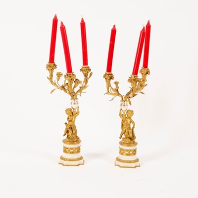 Lot 464 - A pair of ormolu three-branch, three-light...