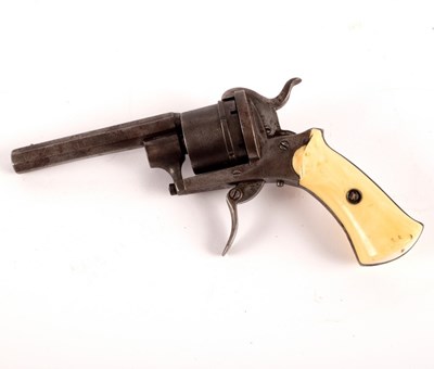 Lot 478 - A Belgian Liege 7mm pinfire revolver with...