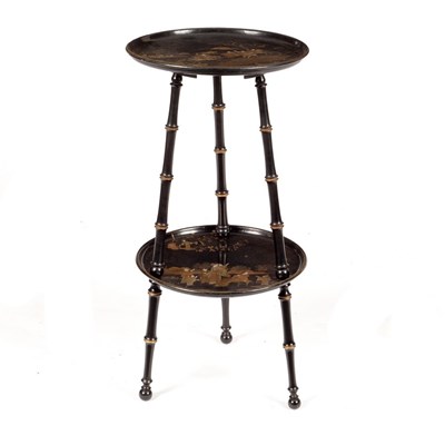 Lot 585 - An Edwardian black and gold lacquer two-tier...