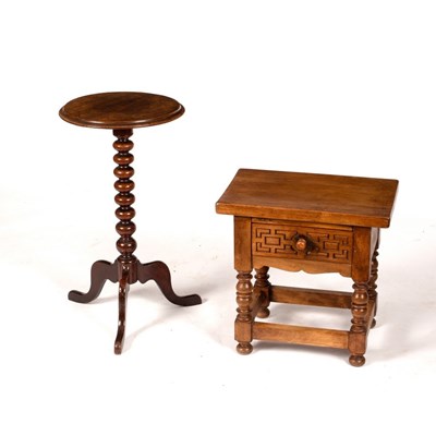 Lot 595 - A circular mahogany table on a bobbin turned...