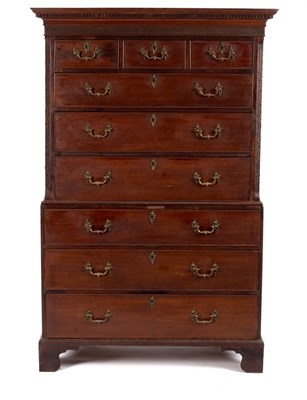 Lot 620 - An 18th Century mahogany tallboy chest with...