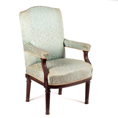 Lot 621 - An upholstered armchair with acanthus carved...