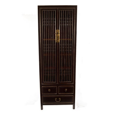 Lot 650 - A Chinese black lacquer and gilded cabinet,...