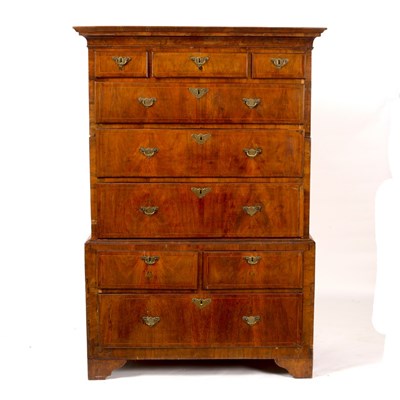 Lot 673 - An 18th Century walnut tallboy with moulded...