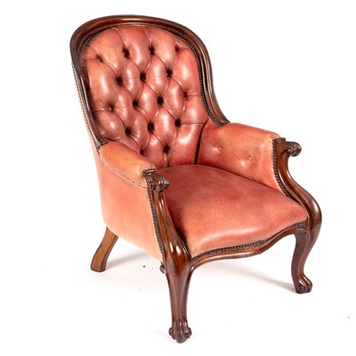 Lot 698 - A Victorian button back easy chair upholstered...