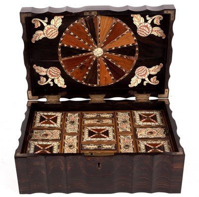 Lot 737 - A 19th Century amboyna work box of serpentine...