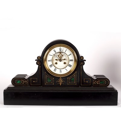 Lot 758 - A Victorian black slate mantel clock with...