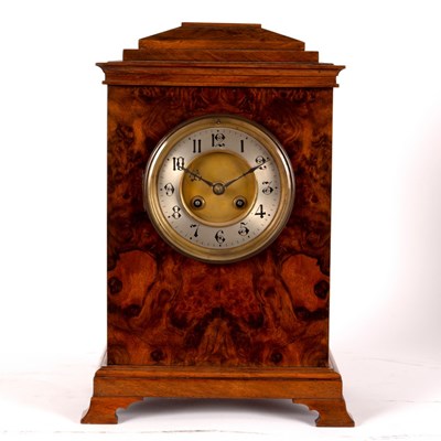 Lot 759 - A walnut cased bracket clock, the silver...