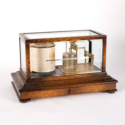 Lot 760 - A barograph in an oak case, 36.75cm wide