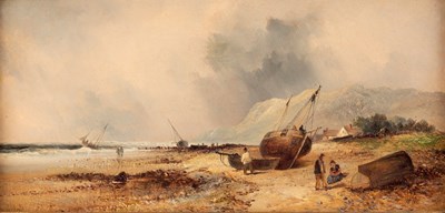 Lot 973 - W Wall/Beached Fishing Boats/signed/oil on...