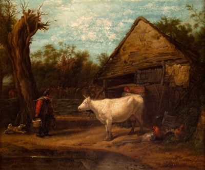 Lot 975 - After John Linnell/The Cow Yard/farm hands,...