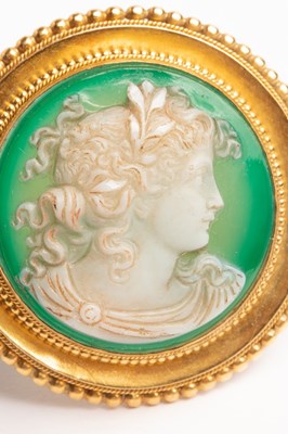 Lot 9 - A late 19th Century chrysoprase circular cameo...