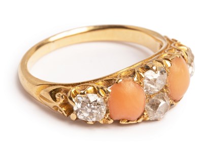 Lot 32 - A Victorian diamond and coral ring set with...