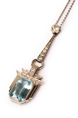 Lot 33 - An Art Deco aquamarine and diamond pendant...