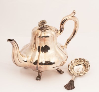 Lot 84 - A Danish silver teapot, of melon-shape with...