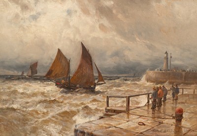 Lot 346 - Gustave de Breanski/Fishing Boats in Stormy...