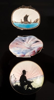 Lot 11 - Three Norwegian guilloché enamel brooches, one...