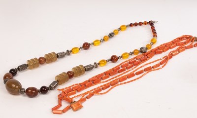 Lot 12 - A faux agate bead necklace and a faux coral...