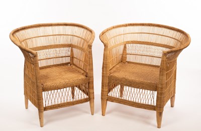 Lot 72 - A pair of Malawi cane armchairs, 20th Century,...
