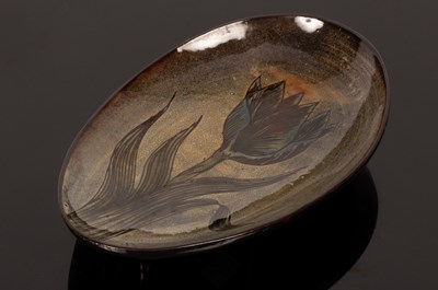 Lot 238 - A studio pottery oval dish on three feet,...