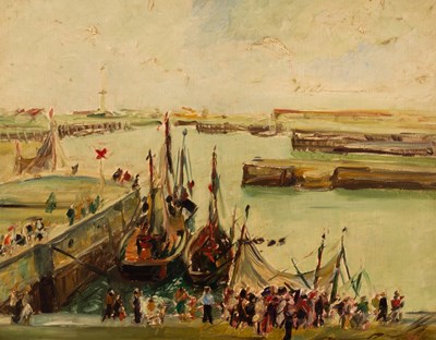 Lot 403 - Lucien Adrion (1889-1953)/Ships in Harbour/oil...