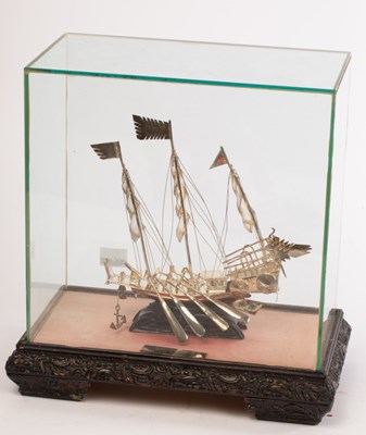 Lot 511 - Two Chinese white metal junk boats, 20th...