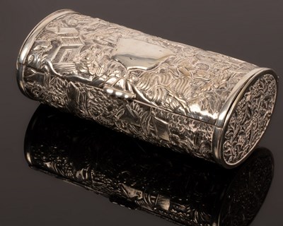 Lot 512 - A Chinese silver column-shape box, 19th/20th...