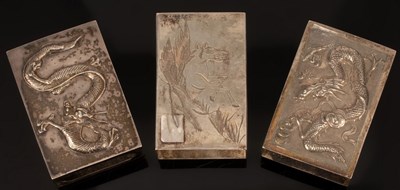 Lot 514 - Three Chinese silver match boxes, 19th/20th...