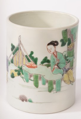 Lot 572 - A Chinese famille vert porcelain brush pot,...