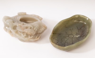 Lot 578 - Two Chinese celadon jade carved water vessels,...