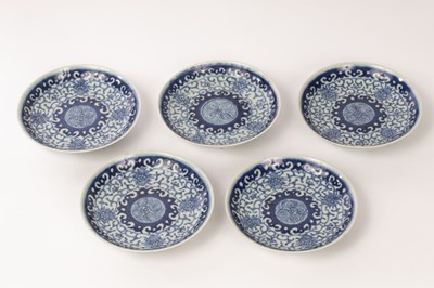 Lot 590 - A set of five Chinese blue and white porcelain...