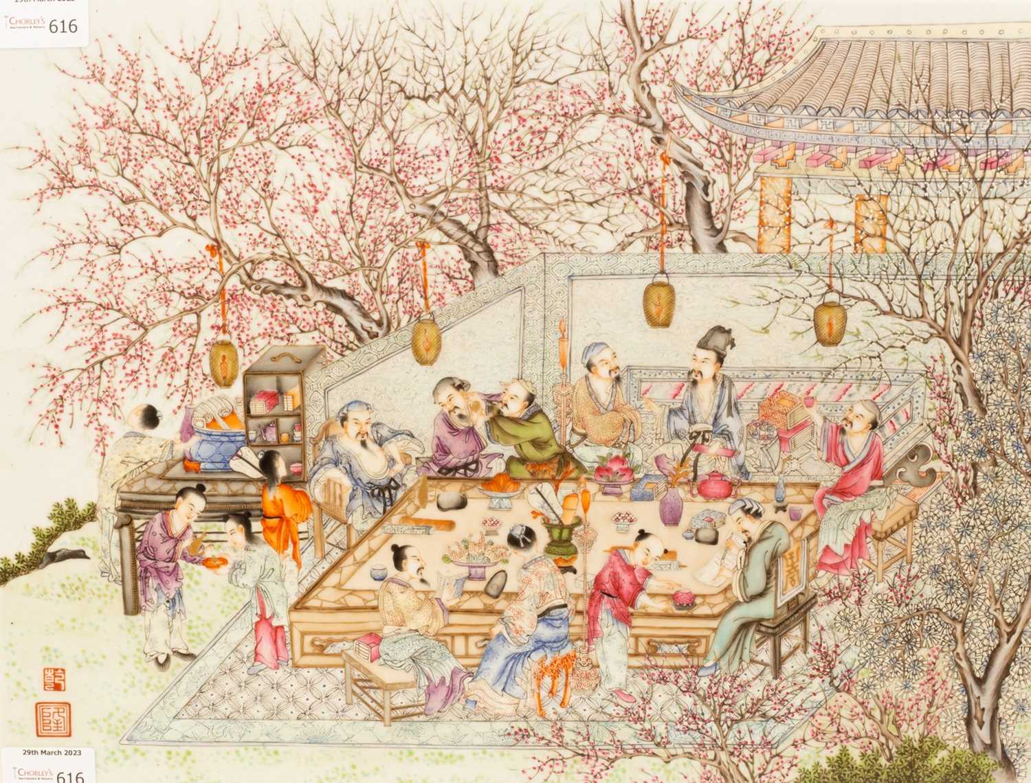 Lot 616 - A Chinese famille rose porcelain plaque,...