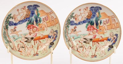 Lot 618 - A pair of Chinese export famille rose saucers,...