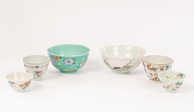 Lot 622 - Seven Chinese famille rose bowls, Qing, the...